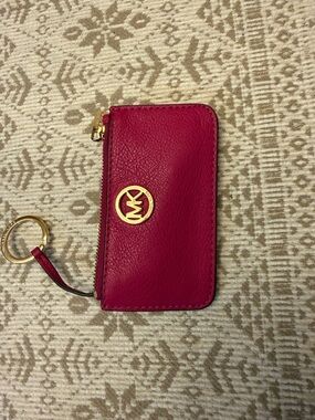 Michael Kors Fuchsia Pebbled Leather Zip Card Holder with Gold Keyring